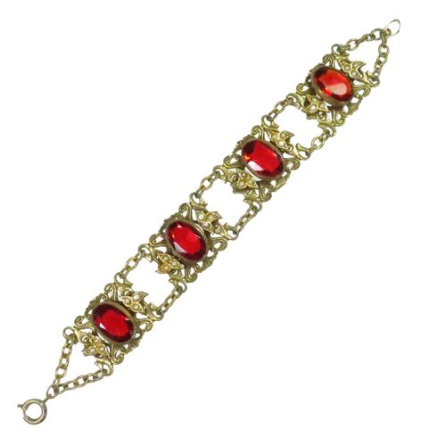 1920s Czech Ruby Crystal Bracelet~P77667439