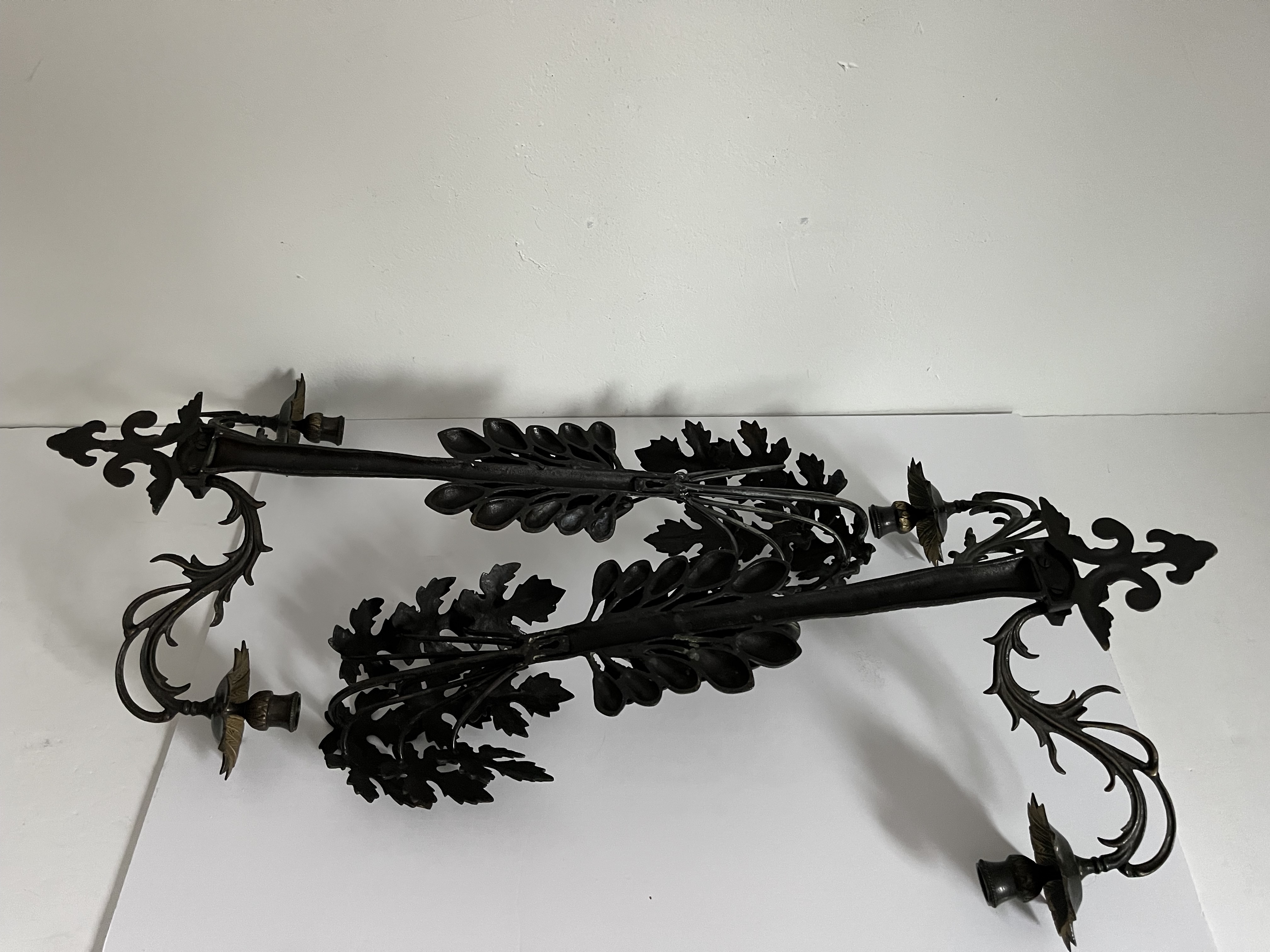 Iron Fig Tree Wall Candle Sconces, Pair~P77690293