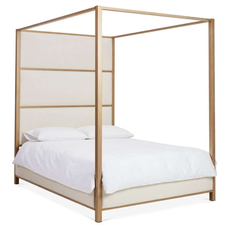 Sorrento Canopy Bed, Opaque Gold/Ivory Linen