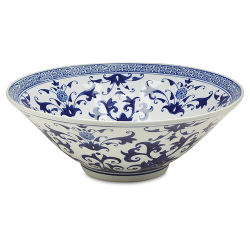 16" Floral Bowl, Blue/White~P77165699