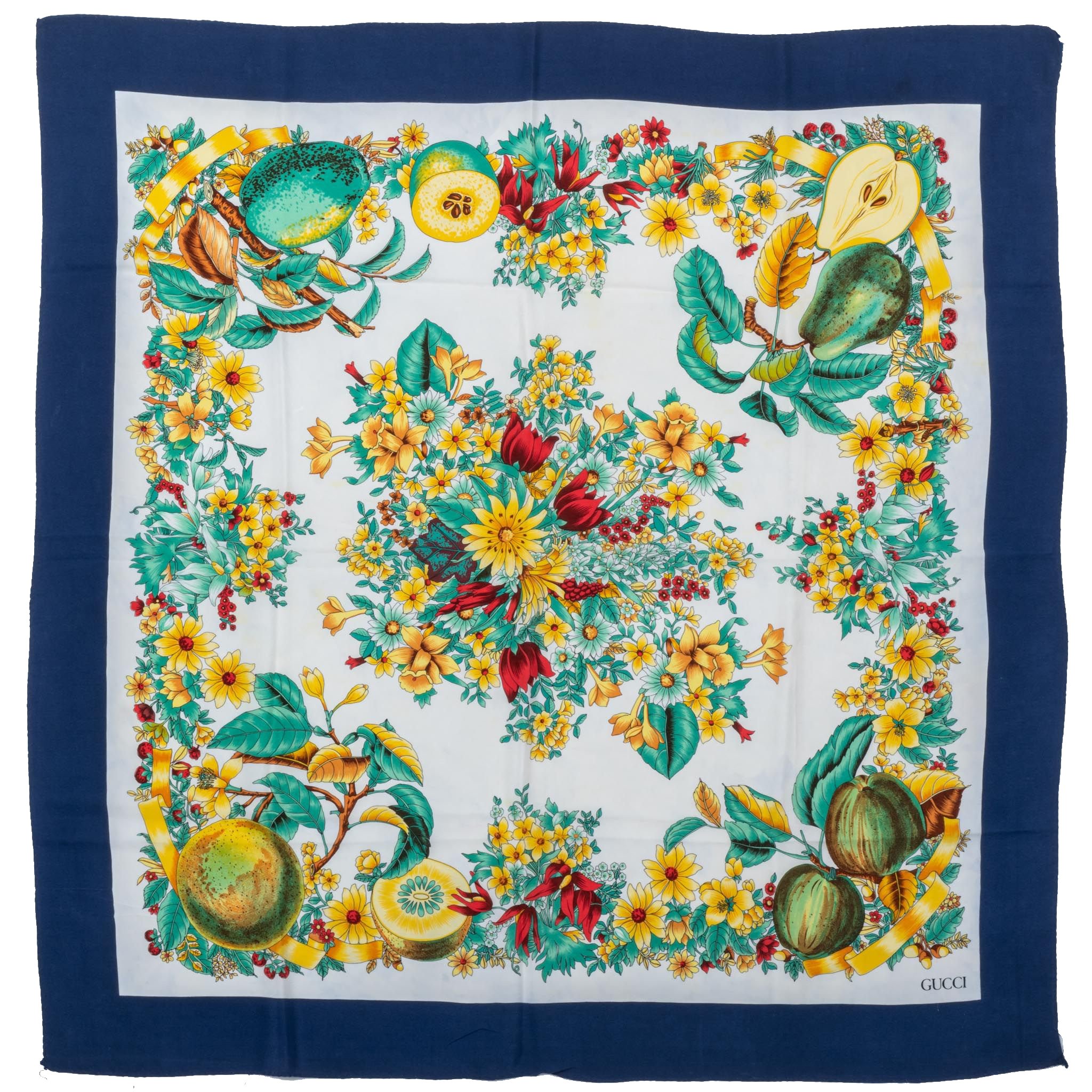 Gucci Floral & Fruits Navy  Silk Scarf~P77592277