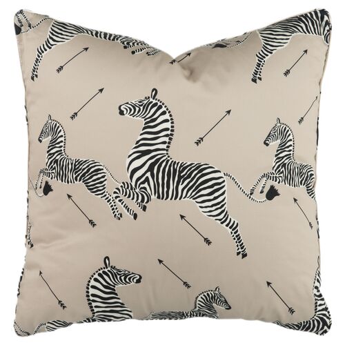 Jumping Zebras Cotton Pillow, Sand/Black