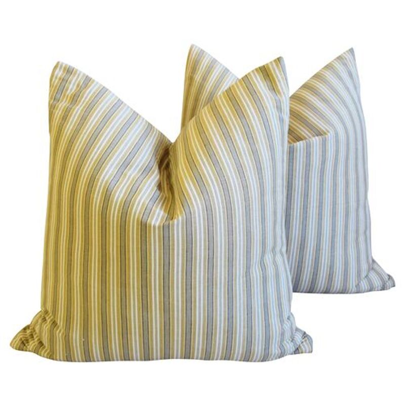 French Striped Ticking Pillows, Pair