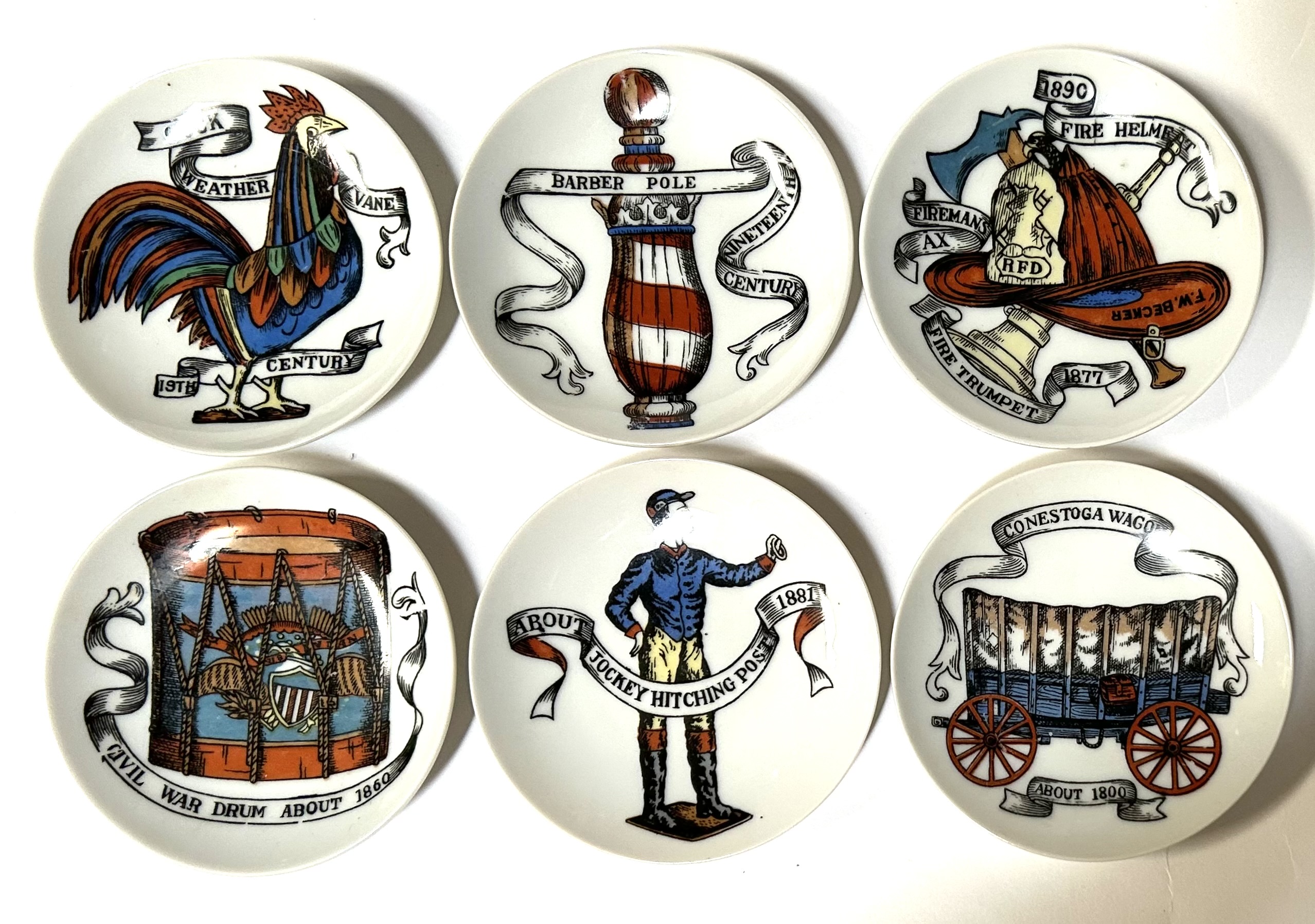 Fornasetti-Style MCM Coasters in Box S/6