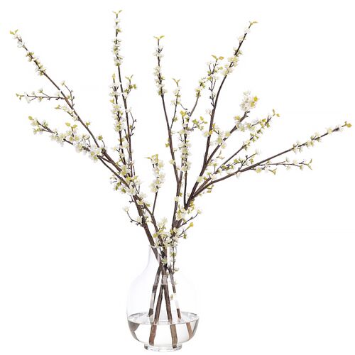 31" Plum Blossom in Glass Bulb Vase, Faux
