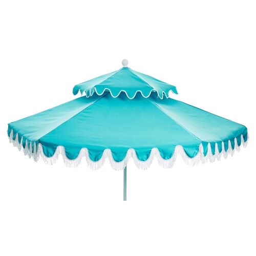 Daiana Two-Tier Fringe Patio Umbrella, Aqua~P77326386