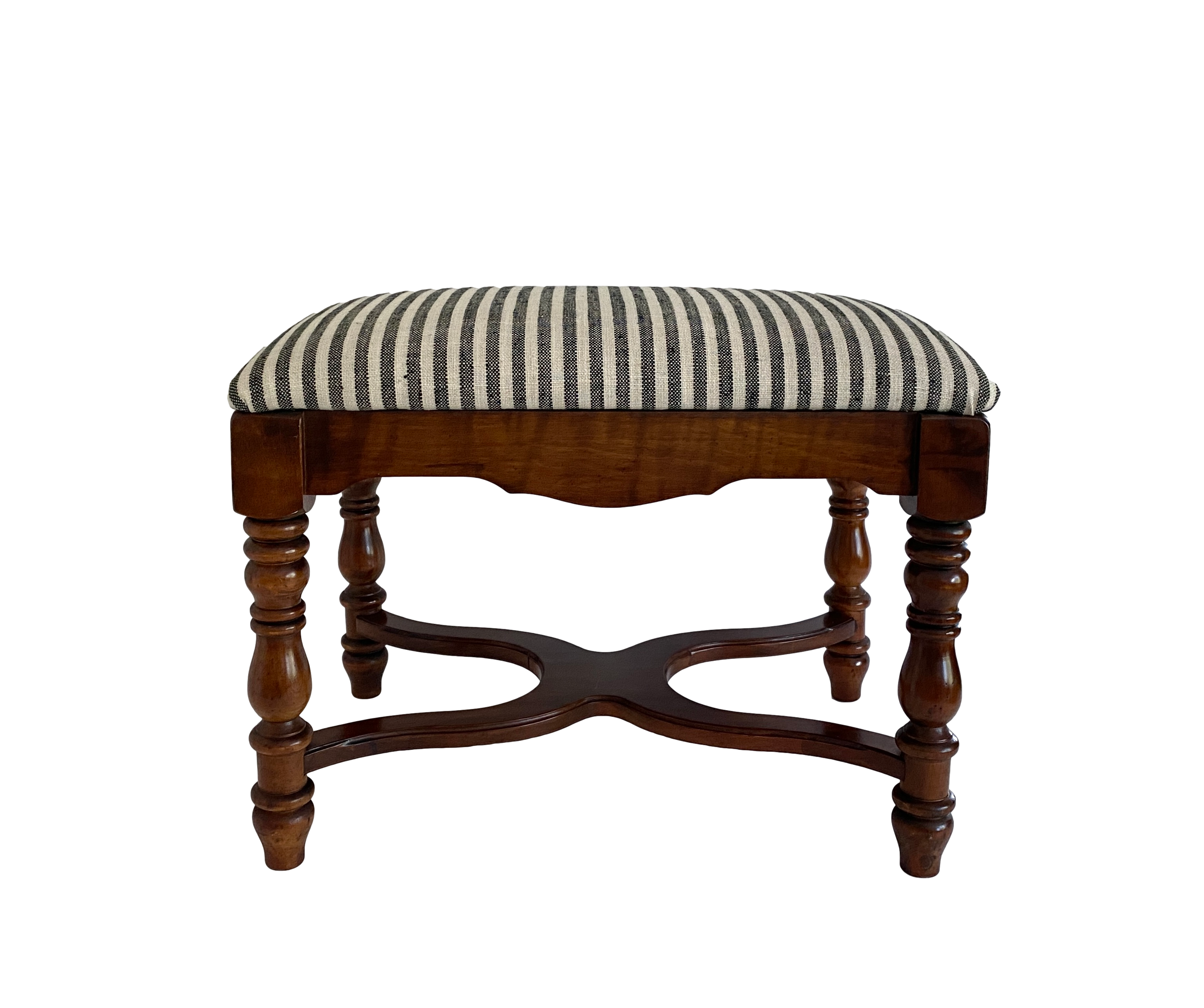 Mahogany Bench W/Striped Linen Upholstery~P77733846