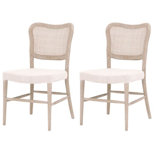S/2 Sullivan Cane Dining Chairs, Bisque Linen~P77598564