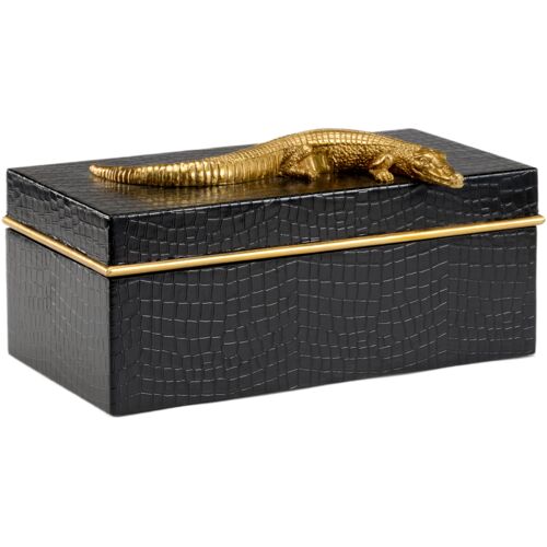 Alligator Wooden Box, Black, Black/Gold