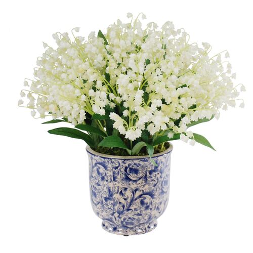 16" Lily-of-the-Valley Arrangement, Faux~P77359086