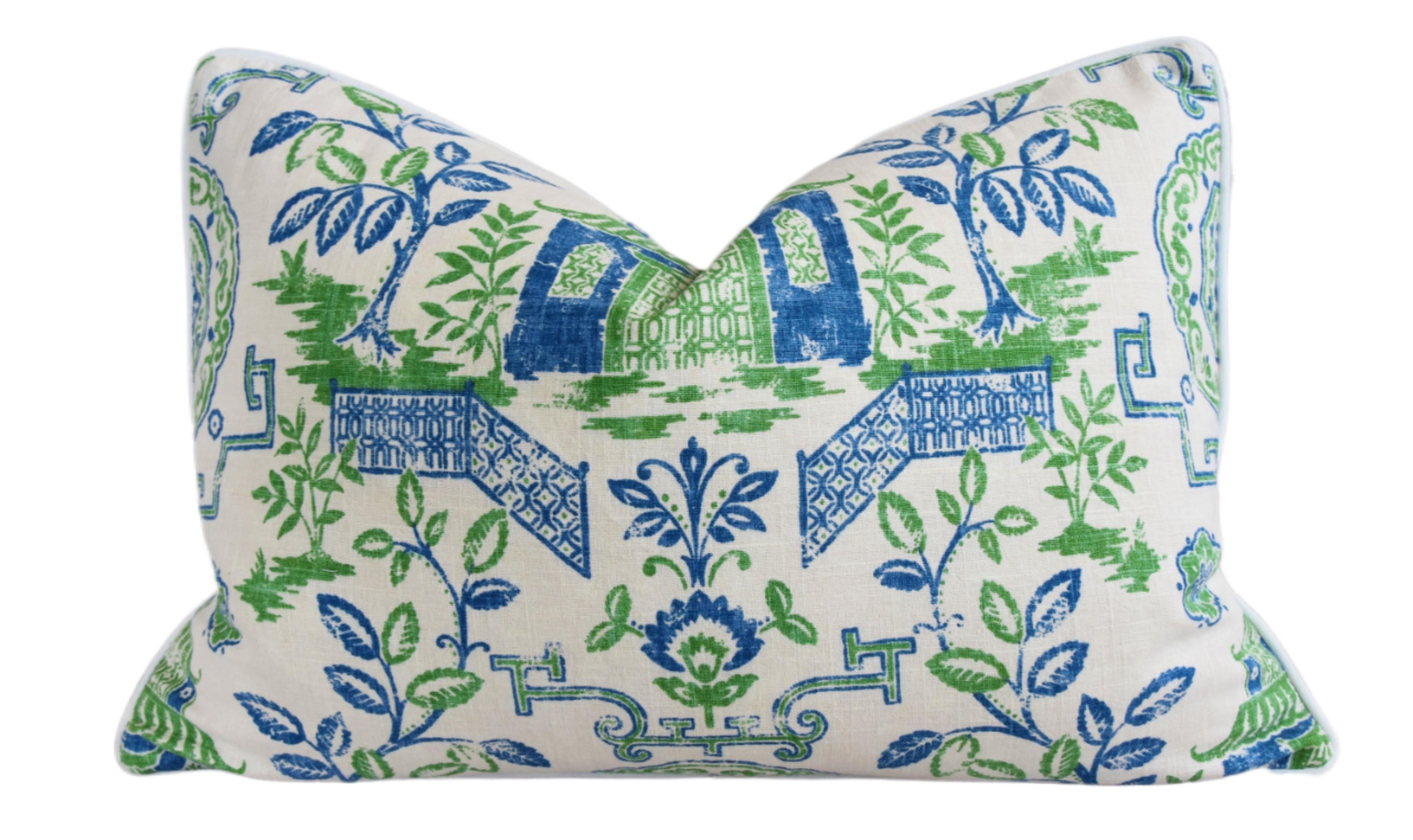 Blue, Green & White Chinoiserie Pillow~P77678851