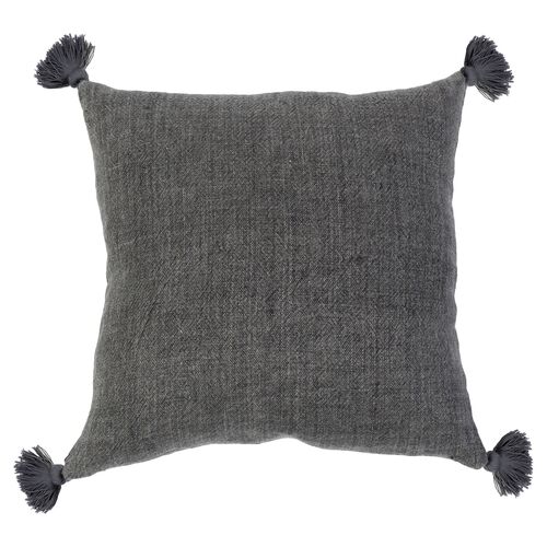 Montauk 20x20 Tassel Pillow, Charcoal Linen~P77501752