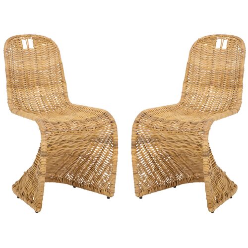 S/2 Glenavon Woven Rattan Dining Side Chairs S/2 Glenavon Woven Rattan Dining Side Chairs