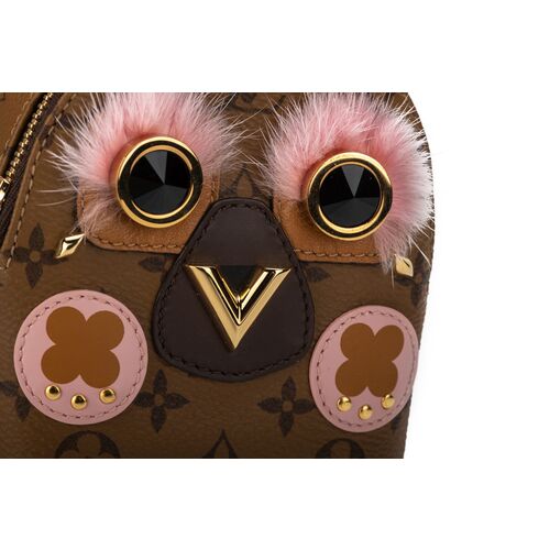 LV Mini Backpack Charm, Owl, Mink Fur Backpack Keychain Pendant