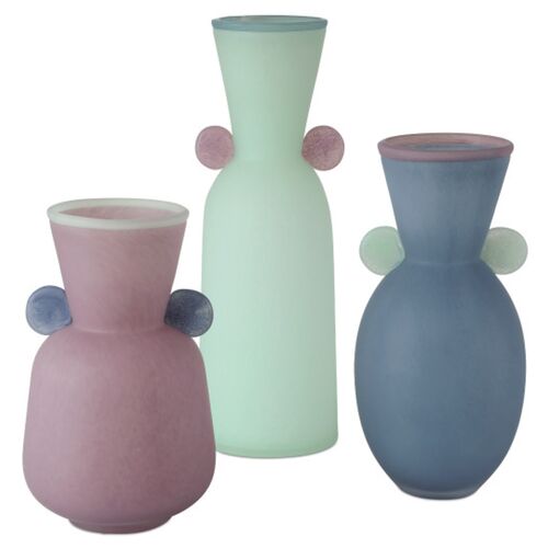 S/3 Vassily Glass Vases, Multicolor