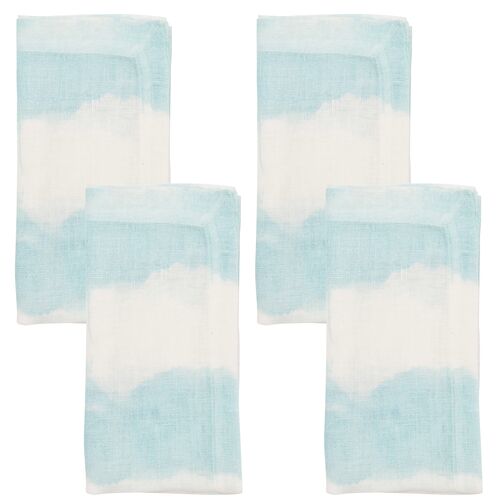 S/4 Watercolor Stripe Linen Napkins, White/Seafoam