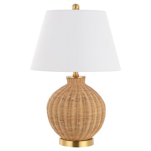 Nobu Rattan Table Lamp, Natural/Brass~P111124768