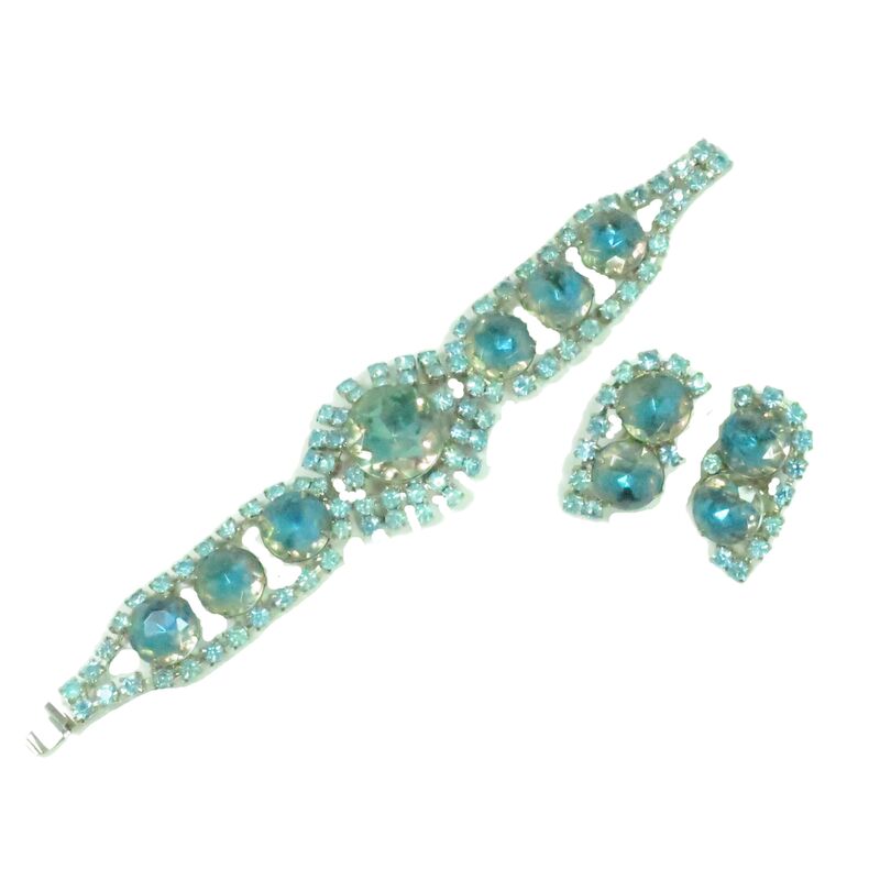 1950s Teal Crystal Bracelet Set