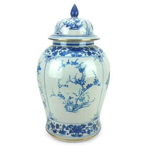 23" Four-Panel Ginger Jar, Blue/White~P77501969