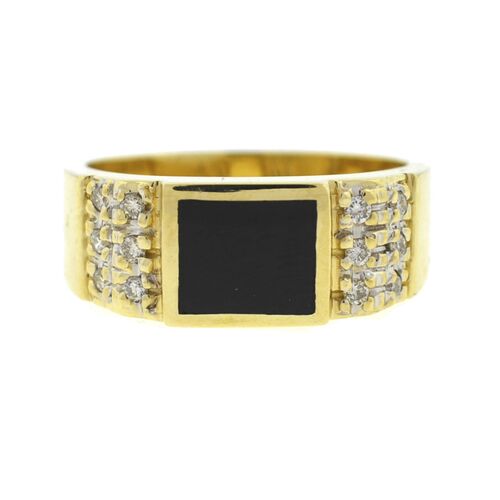 14k Yellow Gold Onyx & Diamonds Ring~P77609911