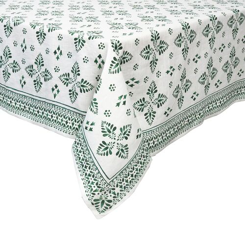 Iberian Border 60" x 120" Linen Tablecloth, Evergreen