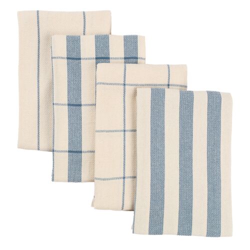 Meema, S/4 Minimal Kitchen Towels, Ecru/Blue denim Meema, S/4 Minimal Kitchen Towels, Ecru/Blue denim