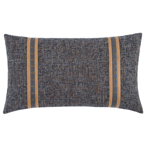 Carrie Faux Leather Trim Lumbar Pillow, Dusk/Stone Carrie Faux Leather Trim Lumbar Pillow, Dusk/Stone