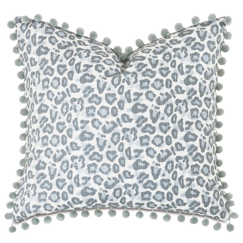 Liesl 24x24 Ball Trim Pillow, Blue/Gray