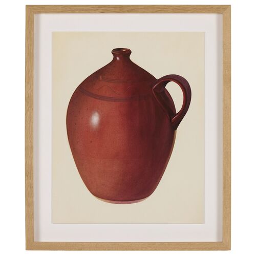 Economy Redware Jug Painting by Edward White, White Oak Frame Economy Redware Jug Painting by Edward White, White Oak Frame