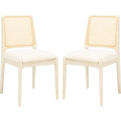S/2 Opal Rattan Dining Chairs, White/White~P77648119