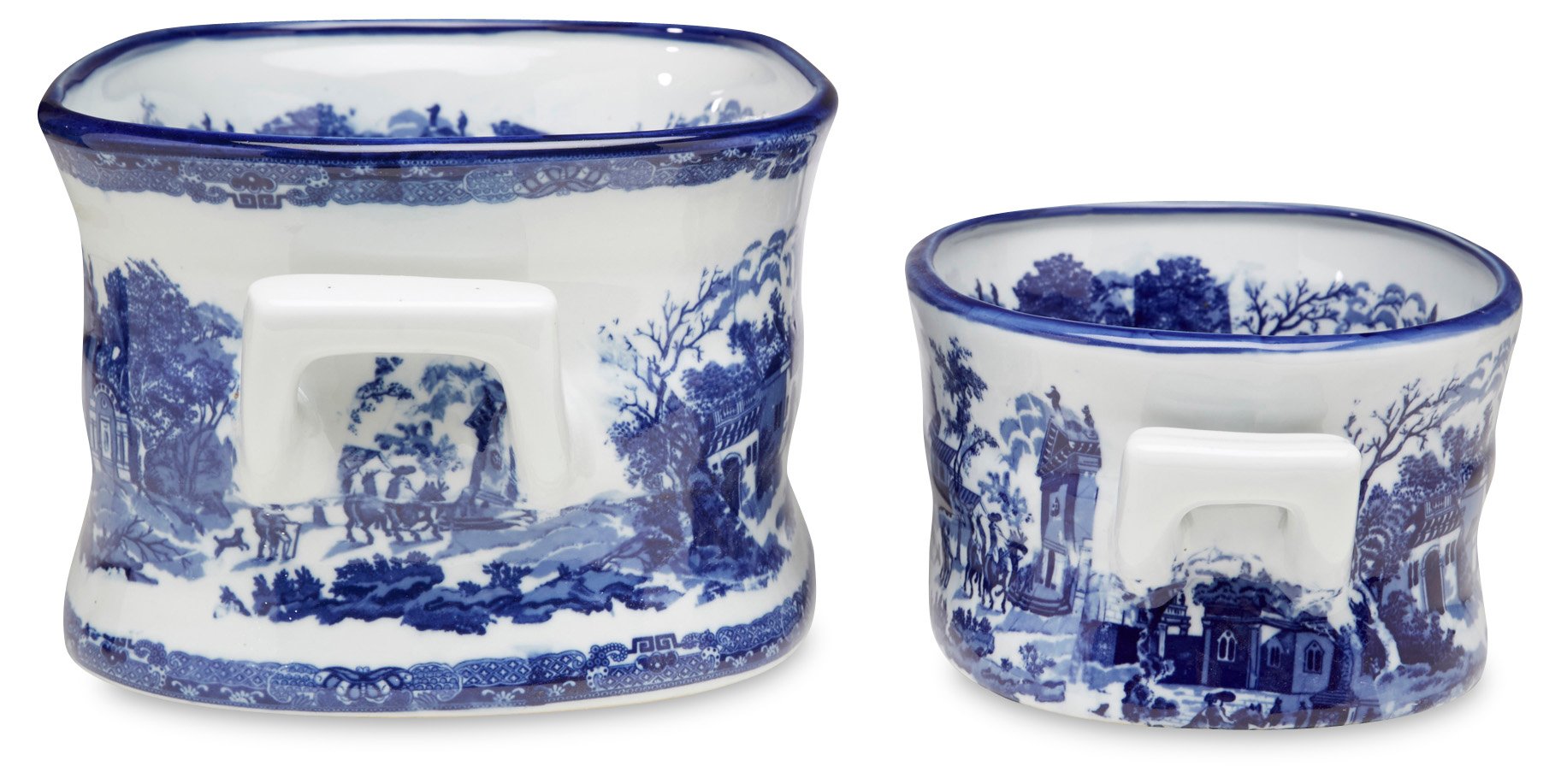 Set of 2 Blue and White Ceramic Patterned Planters