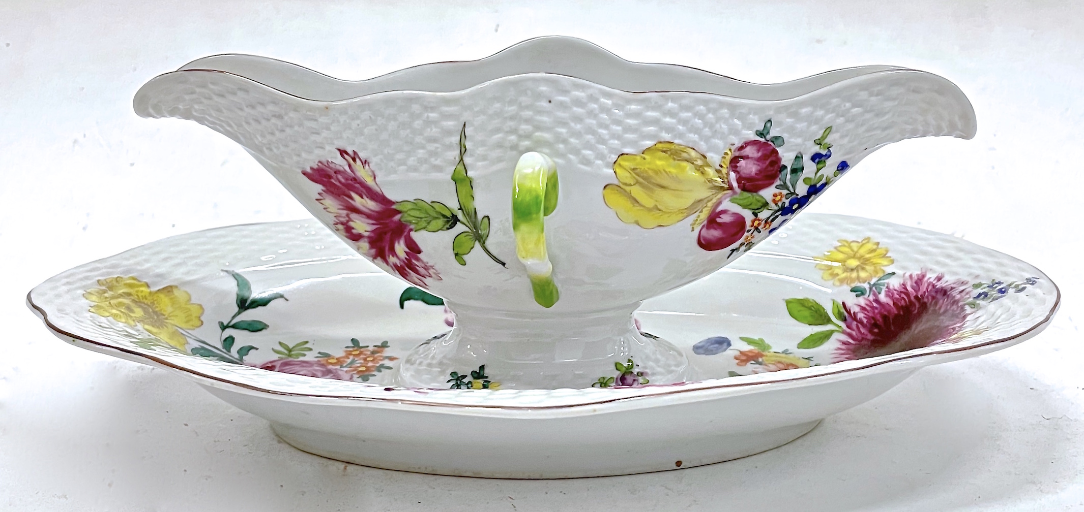 Antique Porcelain Floral Gravy Boat~P77623570