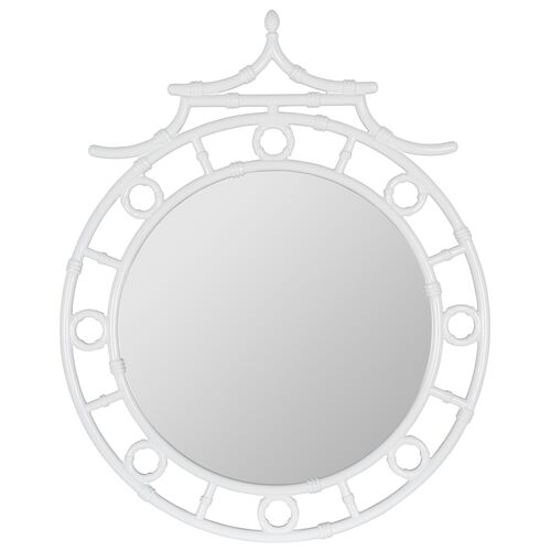 Isla Chinoiserie Round  Wall Mirror, Glossy White~P111111788