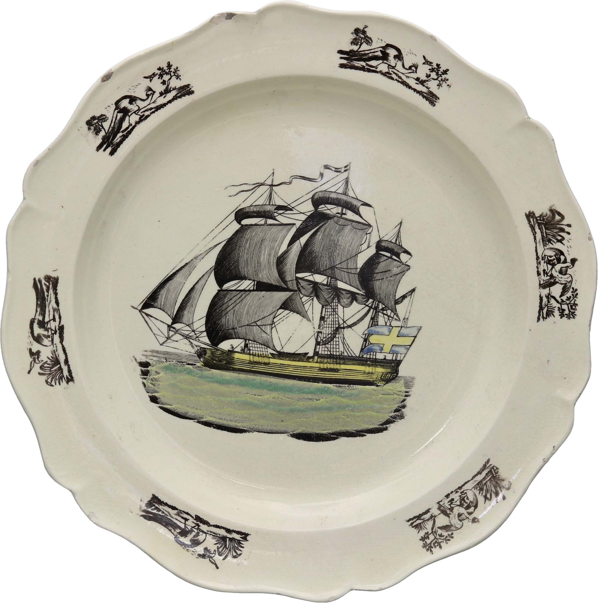 18th-C. English Creamware Ship Plate~P77527243