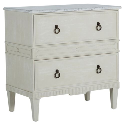 Archie Cerused 2-Drawer Nightstand, White/Agros White Stone~P111111655