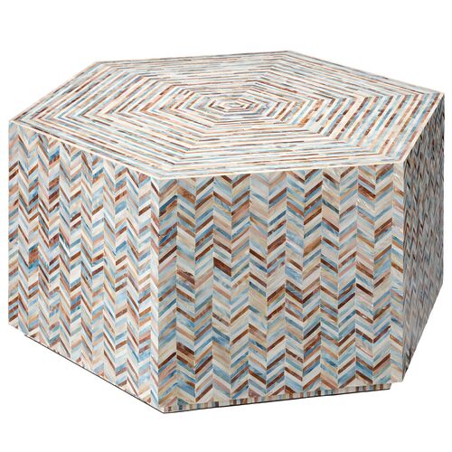 Hepburn Mother of Pearl Hexagon Coffee Table, Multicolor