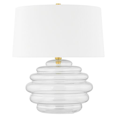 Dayton 22.5" Table Lamp, Clear Glass/Aged Brass