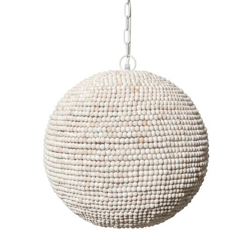 Bella Wood Beaded Pendant, White-Washed Bella Wood Beaded Pendant, White-Washed
