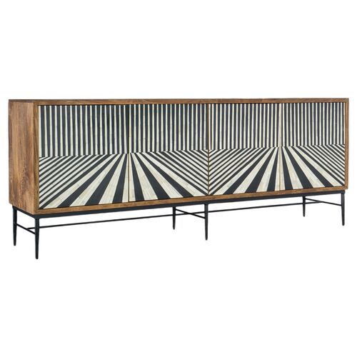 Commerce & Market Linear Perspective Bone Inaly Credenza, Multicolor Commerce & Market Linear Perspective Bone Inaly Credenza, Multicolor