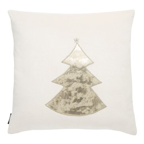 Christmas Tree 18" Velvet and Leather Pillow, Beige