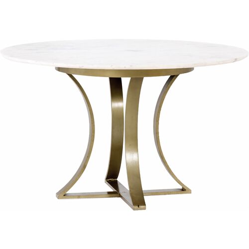 Mckenna Round Dining Table, Polished White Marble/Cast Brass~P111117801