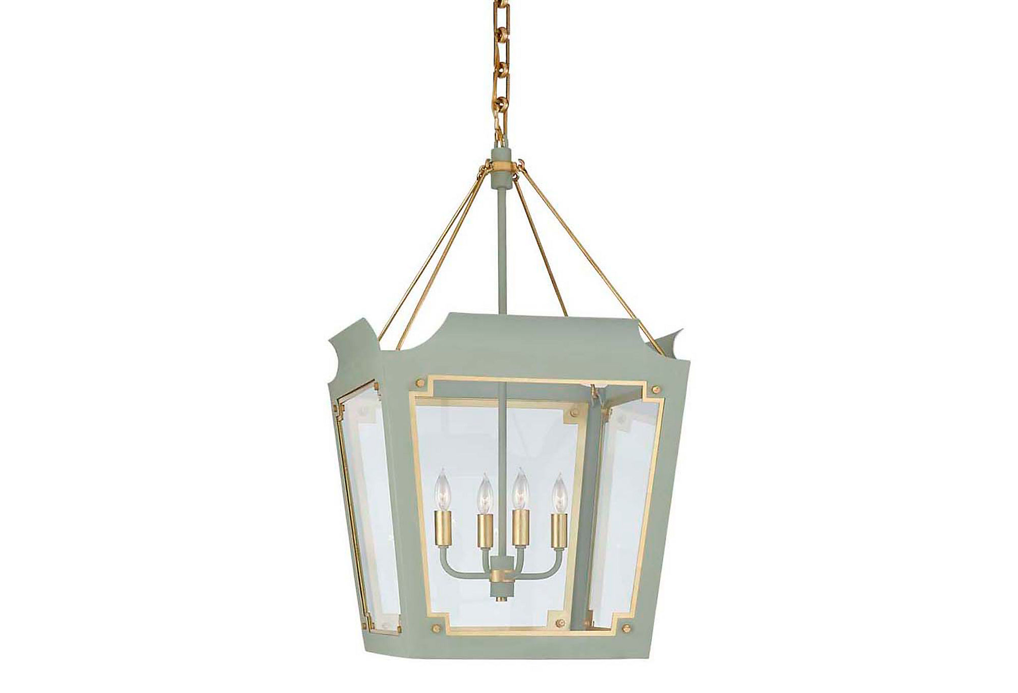 Caddo Small Glass Lantern, Celadon With Gild