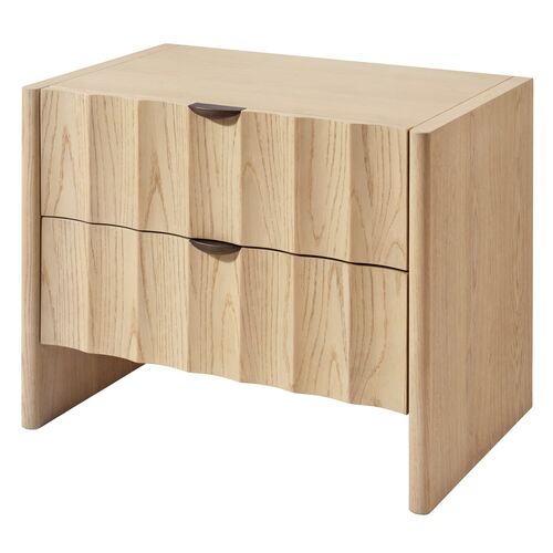 Finley 2-Drawer Fluted Nightstand, Oak/Antique Brass Finley 2-Drawer Fluted Nightstand, Oak/Antique Brass