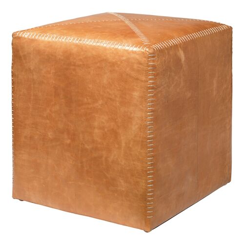 Tanner Leather Square Pouf, Camel~P76554032