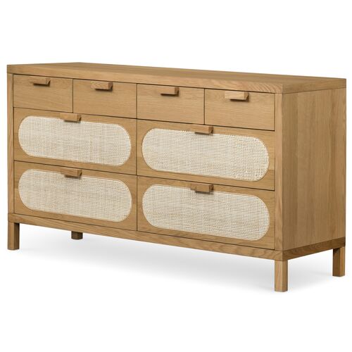 Willa 8-Drawer Cane Dresser, Honey Oak~P77595391
