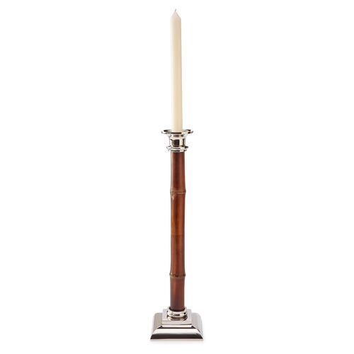 16" Bamboo Candlestick, Brown/Silver~P76618147