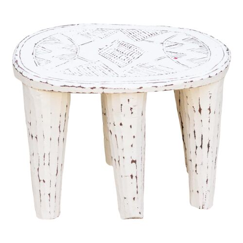 Stonewashed White Wooden Nupe Stool~P77708600