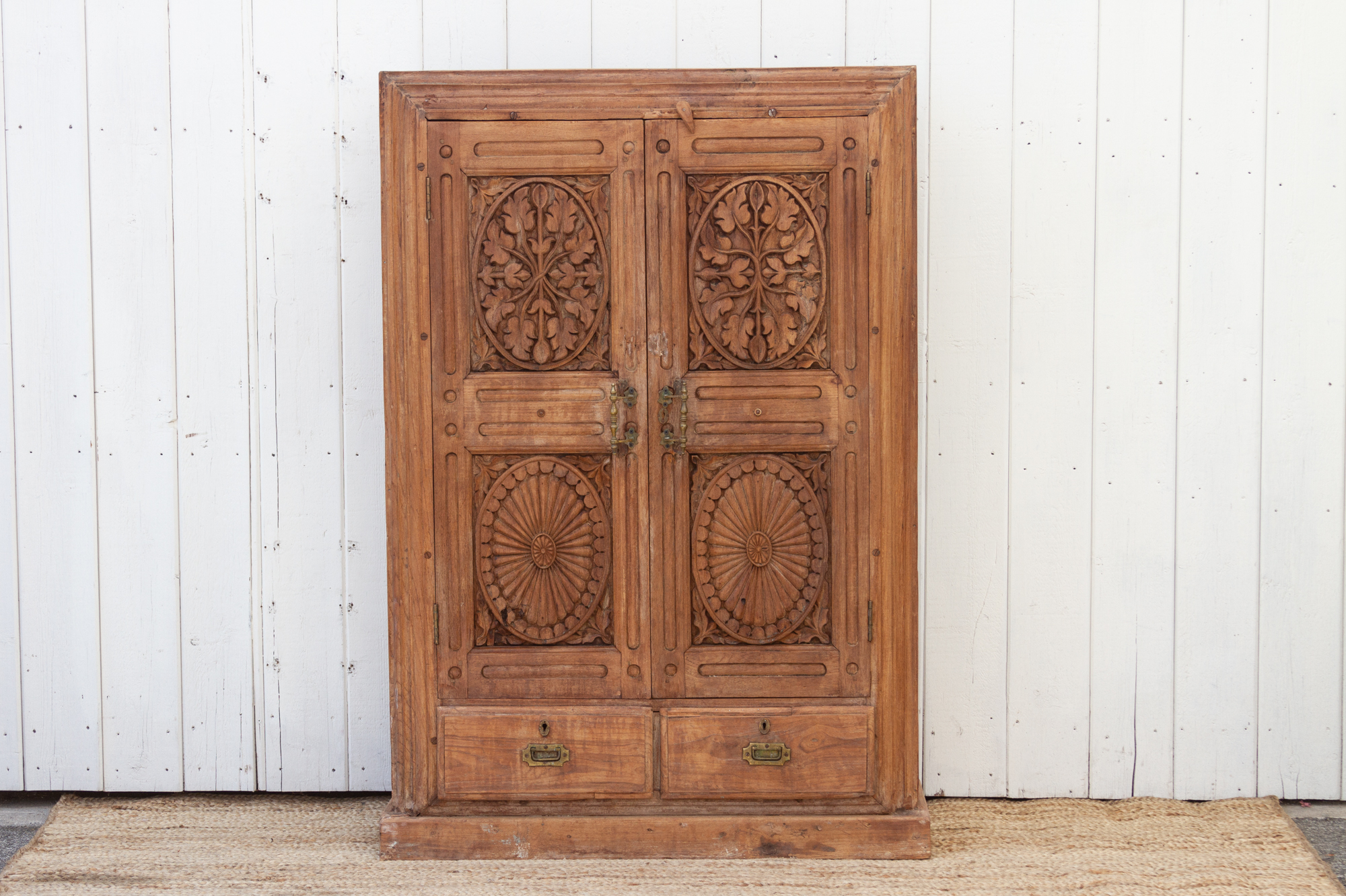 Antique Carved Teak Sunburst Cabinet~P77672314