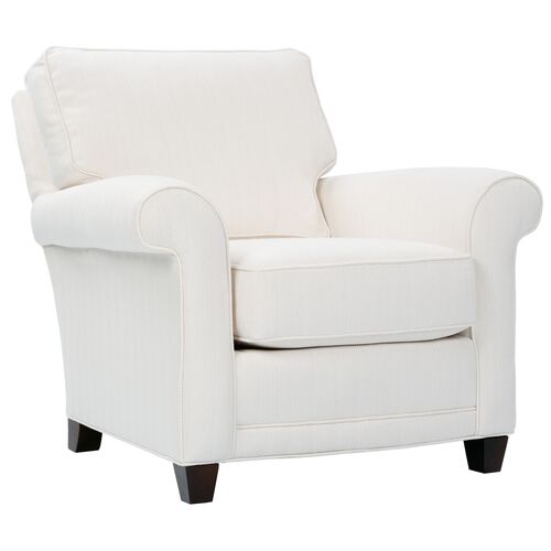 Avery Roll-Arm Accent Chair, Ecru Herringbone