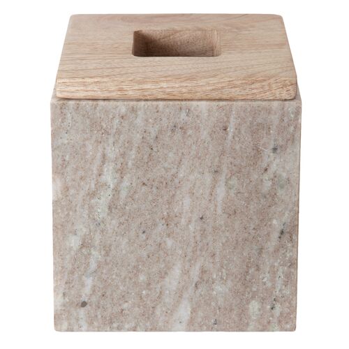 San Marino Tissue Holder, Beige Marble/Wood~P77619198